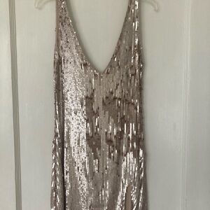 Free People Rose Gold Sequin Slip Dress